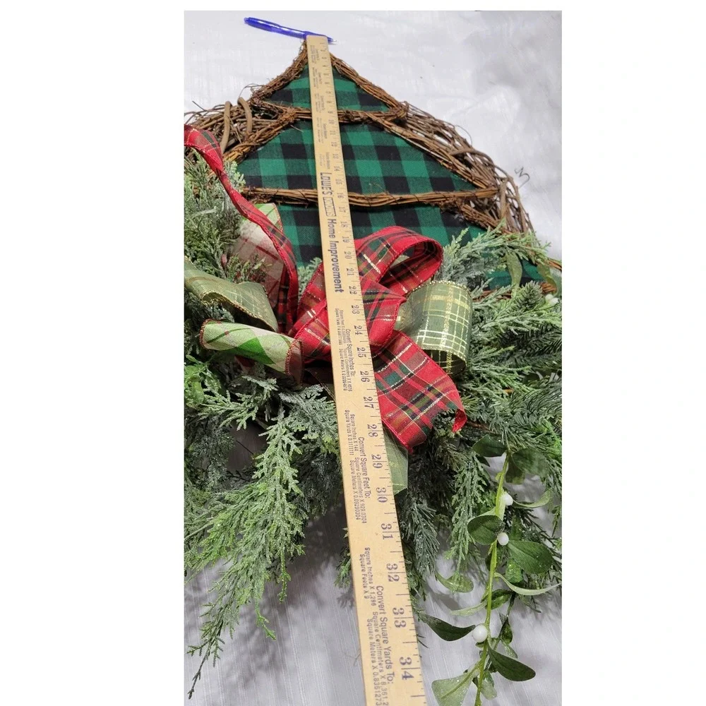 Rustic Wreath Natural Grapevine Green Buffalo Plaid Christmas one of a kind